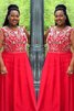 A Linie Chiffon Normale Taille Perlenbesetztes Ballkleid mit Reißverschluss - 2