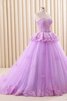 Perlenbesetztes A Linie Sweep Zug Herz-Ausschnitt Quinceanera Kleid aus Spitze mit Bordüre - 1