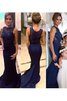 Perlenbesetztes Ärmelloses Meerjungfrau Stil Ballkleid mit Schaufel Ausschnitt mit Applike - 2