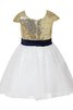 Paillette A Linie Prinzessin Kurzes Blumenmädchenkleid mit Juwel Ausschnitt - 2