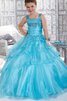 Duchesse-Linie Spaghetti Träger Organza Sittsames Blumenmädchenkleid mit Breiter Träger - 1