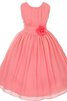 Robe de cortège enfant plissage en tulle longueur au ras du sol col u profond avec fleurs - 1