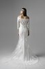 Robe de mariée chic modeste d'epaule ajourée de traîne courte ceinture avec perle - 2