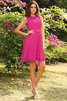 Robe demoiselle d'honneur courte naturel encolure ronde avec zip a-ligne - 11