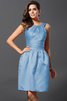 Satin Bateau Knielanges Brautjungfernkleid mit Natürlicher Taille mit Reißverschluss - 4