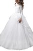 Duchesse-Linie Tüll Bodenlanges Blumenmädchenkleid mit Natürlicher Taille mit Blume - 1