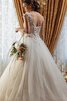 Robe de mariée naturel de mode de bal avec fleurs avec sans manches en tulle - 1