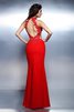 Ärmelloses Perlenbesetztes Normale Taille Satin Abendkleid mit Offenen Rücken - 2