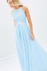 A-Line Chiffon plissiertes bodenlanges Brautjungfernkleid mit Reißverschluss mit Bordüre - 6