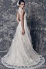 Robe de mariée vintage ligne a v encolure decoration en fleur noeud - 3