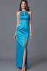 Hoher Kragen enganliegendes Satin bodenlanges Abendkleid mit Blume - 1