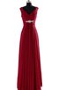 Abito da Damigella in Chiffon Senza Maniche con Perline Lungo A Terra V-Scollo - 1