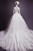 Abito da Sposa largo Coda A Strascico Cappella con Fiocco Vintage con Mezze Maniche in Tulle - 3