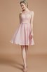 Robe demoiselle d'honneur courte a-ligne v encolure manche nulle avec zip - 1
