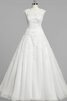 Robe de mariée avec manche courte en organza de traîne moyenne avec perle a-ligne - 1