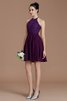 Chiffon Nackenband Natürliche Taile Kurzes Brautjungfernkleid mit Bordüre - 4