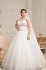Abito da Sposa in Organza A Terra Allacciato Cuore con Manica Corte con Perline - 2