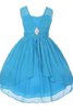 Plissiertes Perlenbesetztes A-Line Blumenmädchenkleid mit gekappten Ärmeln - 1