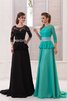 A-Linie drei viertel Länge Ärmeln Sweep Zug Chiffon Ballkleid mit Rüschen mit Kristall - 1