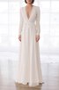 Abito da sposa cerniera onorevole v-scollo con maniche lunghe in chiffon a-line - 1