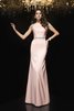 Satin Perlenbesetztes Juwel Ausschnitt Bodenlanges Glamouröses Abendkleid - 3