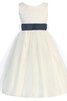 Robe de cortège enfant courte de tour de ceinture empire a-ligne de col bateau en organza - 1