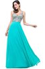 Abito da Sera A-Line con Cristino in Chiffon Senza Maniche Conotta con Perline - 5