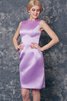 Reißverschluss Juwel Ausschnitt Satin kurzes prächtiges bescheidenes Brautjungfernkleid - 4