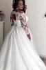 Robe de mariée avec nœud à boucles noble avec manche longue grandiose longue - 2