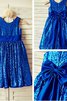 A-Linie Prinzessin Wadenlanges Blumenmädchenkleid mit Blume ohne Ärmeln - 5