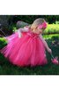 Abito da Cerimonia Bambini Senza Maniche alta vita in Tulle con Fiore con Piega A Terra - 1