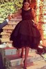 Tüll Ärmelloses Normale Taille Mini Cocktailkleid mit Schaufel Ausschnitt - 2