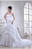 Abito da Sposa con Perline con Applique Allacciato Coda A Strascico Cappella Lungo - 1