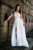 Robe de mariée facile festonné en chiffon de traîne courte a-ligne - 1