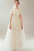 Robe de mariée modeste classique col en bateau jusqu'au sol avec zip - 1