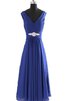 Abito da Damigella Semplice in Chiffon Cerniera Senza Maniche con Increspature con Perline - 2
