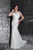 Robe de mariée intemporel modeste avec manche courte de traîne moyenne avec perle - 1