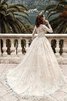 Robe de mariée intemporel avec manche longue avec perle decoration en fleur de traîne moyenne - 4