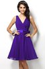 A-Line V-Ausschnitt Drapiertes Normale Taille Mini Brautjungfernkleid - 24