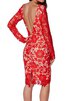 Robe de cocktail naturel gaine de longueur à genou avec manche longue col u profond - 3