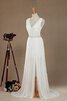 Abito da Sposa Spazzola Treno V-Scollo con Spacco Davanti A-Line Semplice in Chiffon - 3