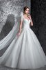 Robe de mariée longue de col en v de mode de bal decoration en fleur en tulle - 1