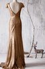 Robe demoiselle d'honneur long naturel en tissu pailleté avec manche courte de col bateau - 4