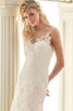 Vestido de Novia en Encaje de Apliques de Plisado de Cola Corte de Escote redondo - 6