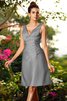 Robe demoiselle d'honneur plissage courte naturel avec fronce de col en v - 27