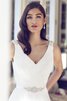 Abito da Sposa con Piega in Chiffon stravagante V-Scollo Senza Maniche Naturale - 3