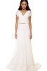 Spitze kurze Ärmeln A-Line einfaches Brautkleid mit Gürtel mit gekappten Ärmeln - 1