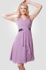 Robe demoiselle d'honneur de longueur à genou avec chiffon de col en v ligne a de lotus - 4