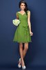Vestido de Dama de Honor de Corte-A en Gasa de Cremallera de Natural de Drapeado - 14