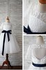 Prinzessin Halbe Ärmeln Ärmellos Bodenlanges Blumenmädchenkleid mit Blume - 1